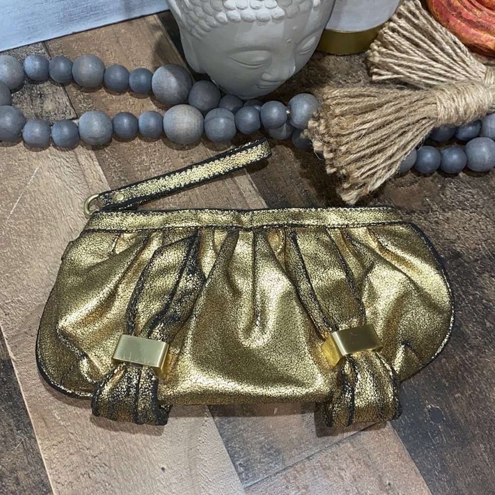 BOTKIER wristlet Target Collab Metallic‎ gold Distressed Leather Clutch